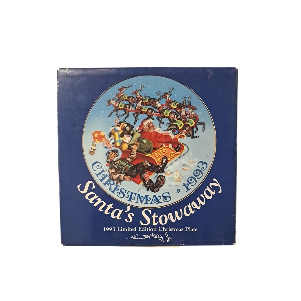 Emmett Kelly Jr Christmas 1993 Santa's Stowaway Limited Edition Plate Rusty Rust